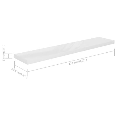 Floating Wall Shelf High Gloss White 120x23.5x3.8 cm MDF