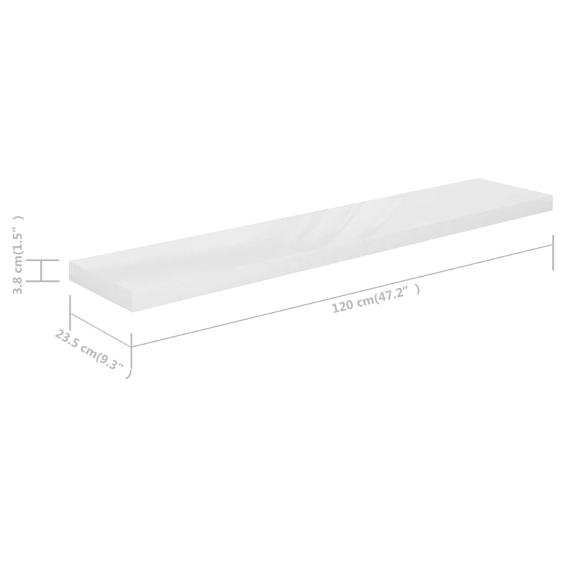 Floating Wall Shelf High Gloss White 120x23.5x3.8 cm MDF