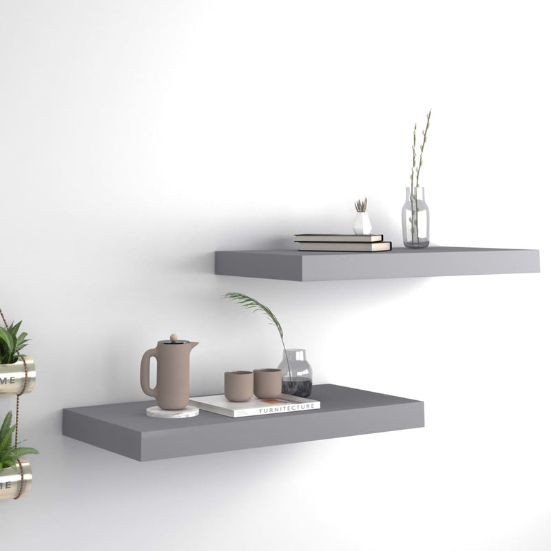 Floating Wall Shelves 2 pcs Grey 50x23x3.8 cm MDF