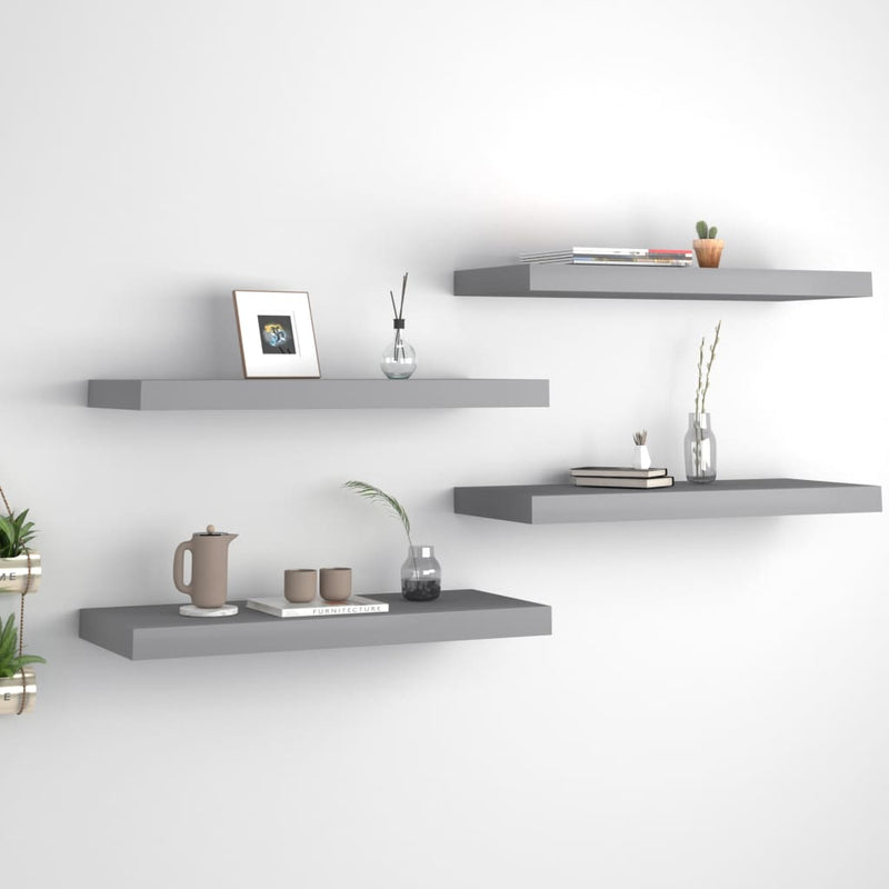 Floating Wall Shelves 4 pcs Grey 60x23.5x3.8 cm MDF