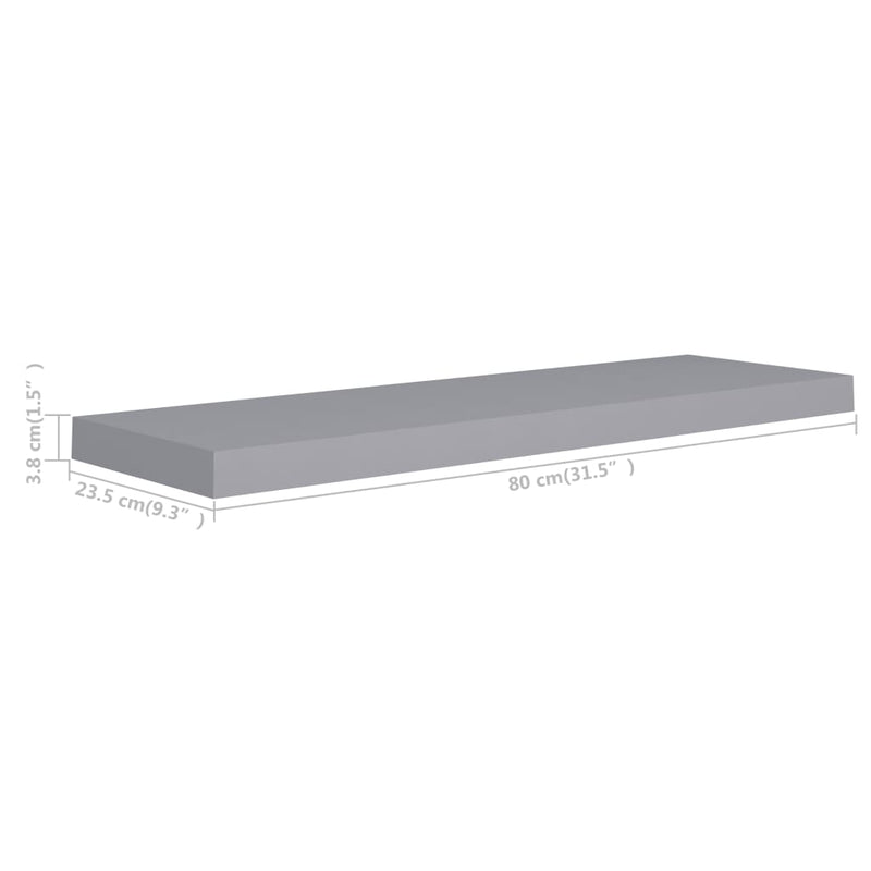 Floating Wall Shelves 2 pcs Grey 80x23.5x3.8 cm MDF