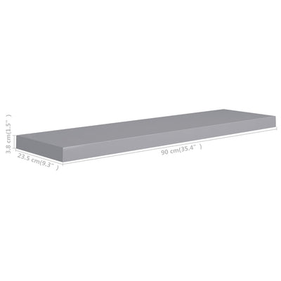 Floating Wall Shelves 2 pcs Grey 90x23.5x3.8 cm MDF