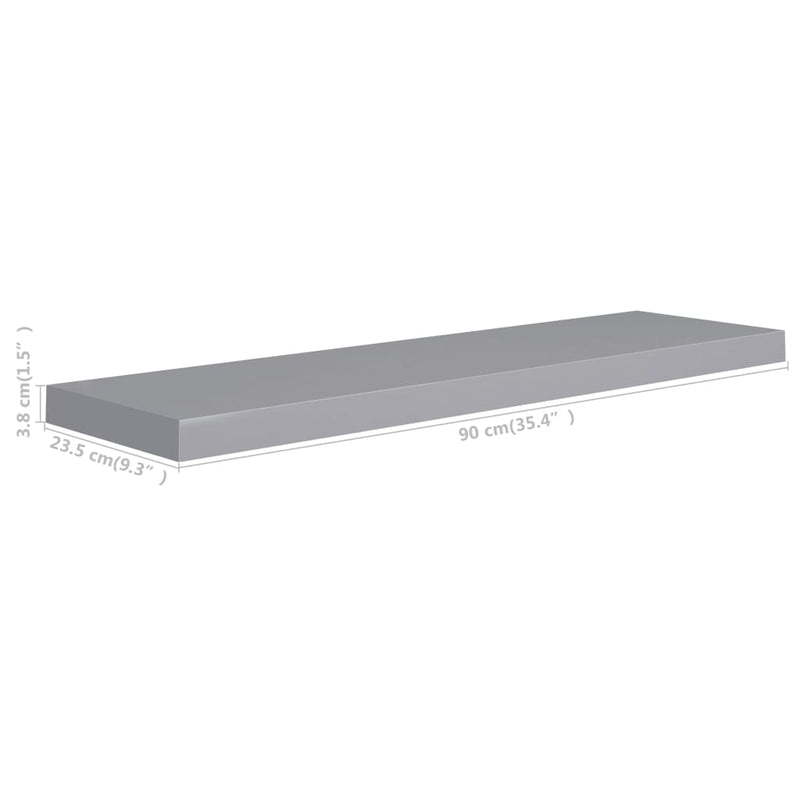 Floating Wall Shelves 4 pcs Grey 90x23.5x3.8 cm MDF