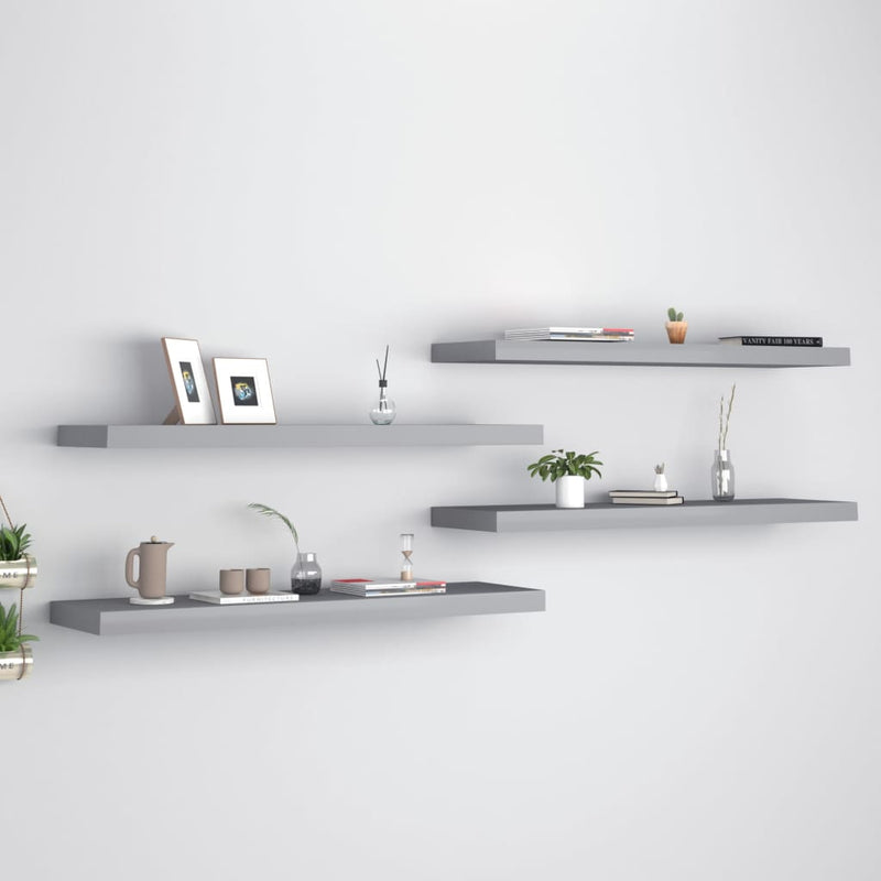 Floating Wall Shelves 4 pcs Grey 90x23.5x3.8 cm MDF