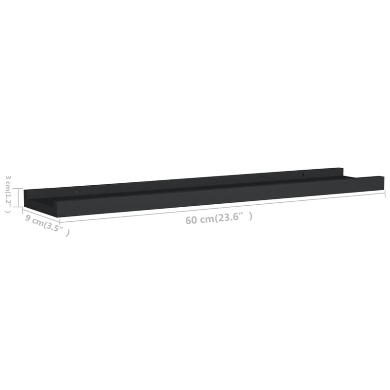 Picture Frame Ledge Shelves 2 pcs Black 60x9x3 cm MDF