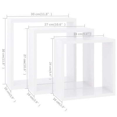 Wall Cube Shelves 3 pcs White MDF