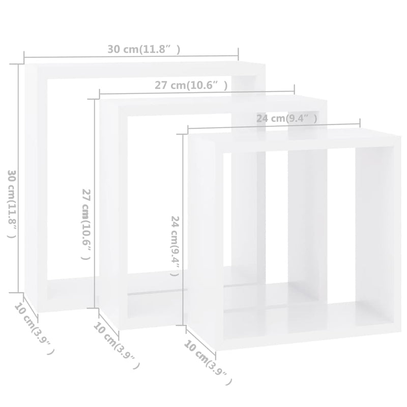 Wall Cube Shelves 3 pcs White MDF