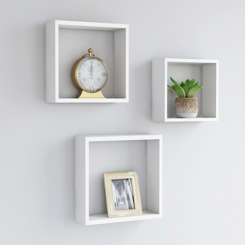 Wall Cube Shelves 3 pcs White MDF