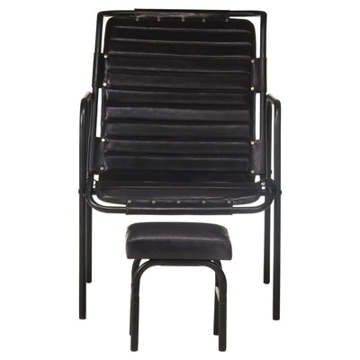 Relaxing Armchair with a Footrest Black Real Leather