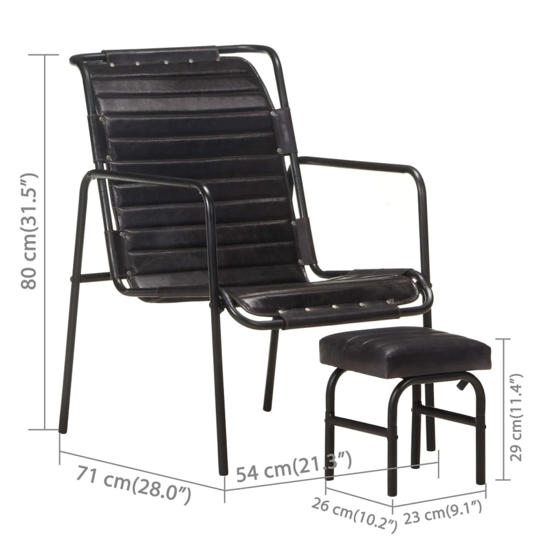 Relaxing Armchair with a Footrest Black Real Leather