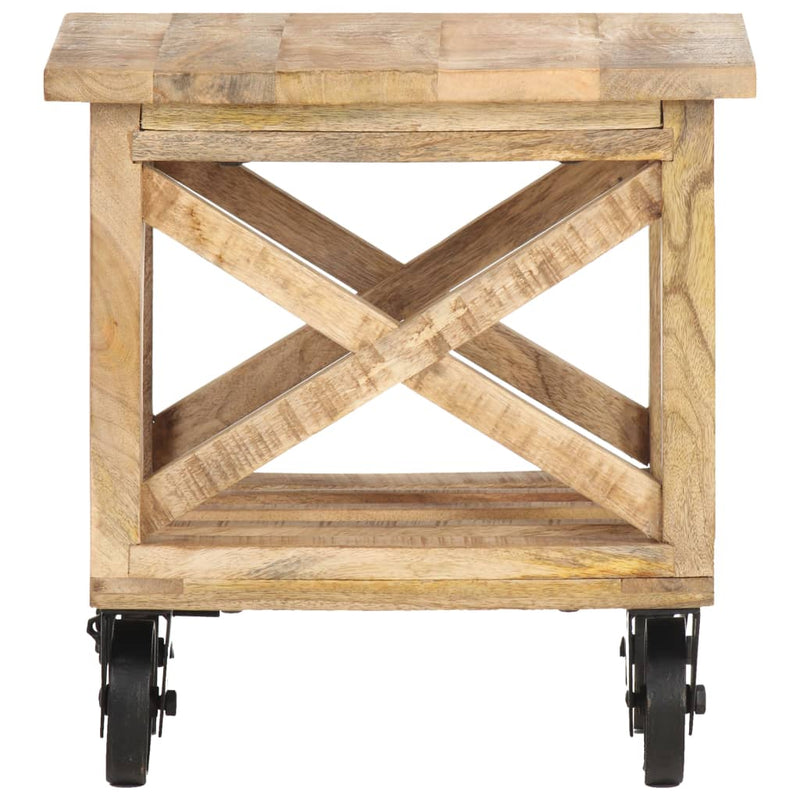 Side Table with Wheels 40x40x42 cm Rough Mango Wood