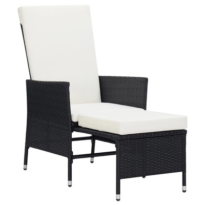 Reclining Garden Chair with Cushions Poly Rattan Black