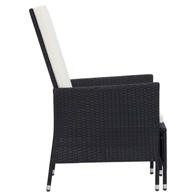 Reclining Garden Chair with Cushions Poly Rattan Black