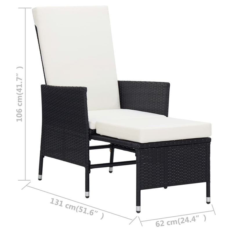 Reclining Garden Chair with Cushions Poly Rattan Black