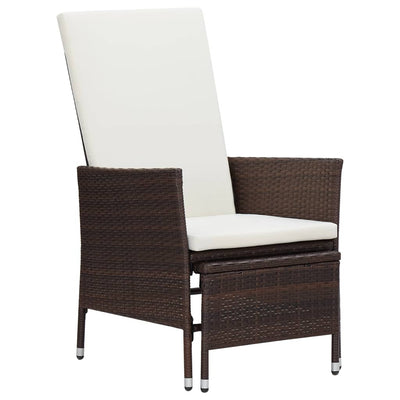 Reclining Garden Chair with Cushions Poly Rattan Brown