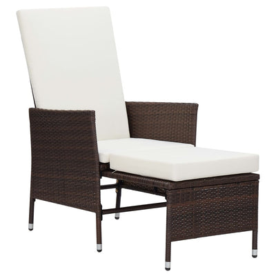 Reclining Garden Chair with Cushions Poly Rattan Brown