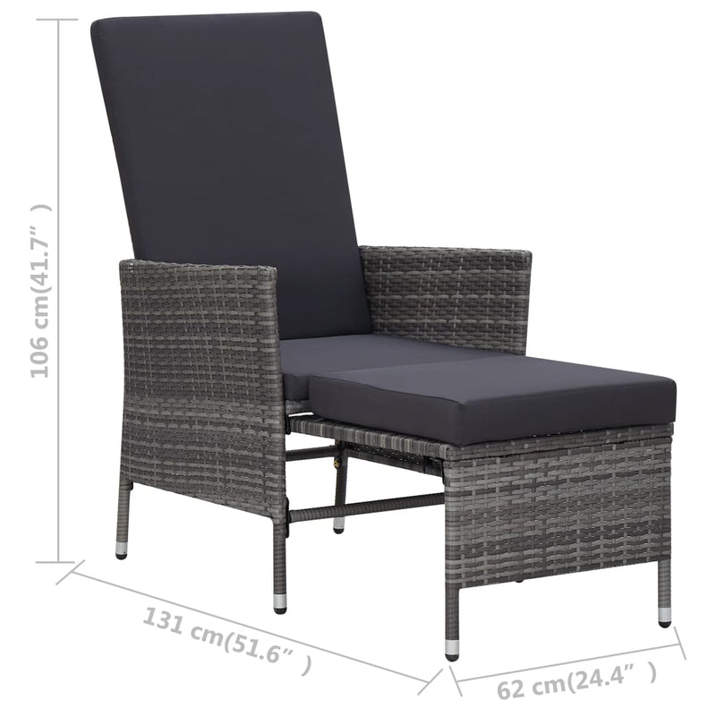 Reclining Garden Chair with Cushions Poly Rattan Grey