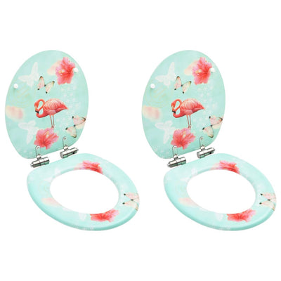 WC Toilet Seats with Soft Close Lid 2 pcs MDF Flamingo Design