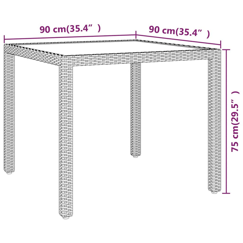 Garden Table Brown 90x90x75 cm Poly Rattan