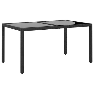 Garden Table 150x90x75 cm Tempered Glass and Poly Rattan Black