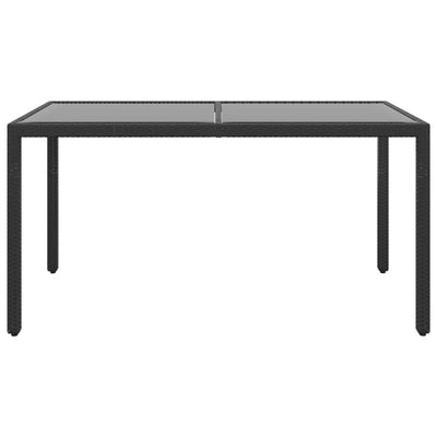 Garden Table 150x90x75 cm Tempered Glass and Poly Rattan Black