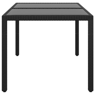 Garden Table 150x90x75 cm Tempered Glass and Poly Rattan Black