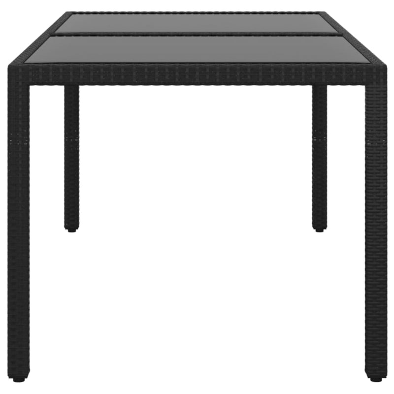 Garden Table 150x90x75 cm Tempered Glass and Poly Rattan Black