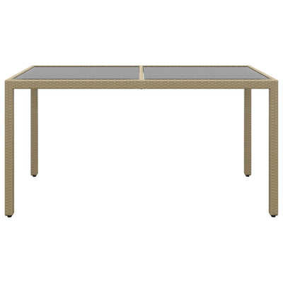 Garden Table 150x90x75 cm Tempered Glass and Poly Rattan Beige