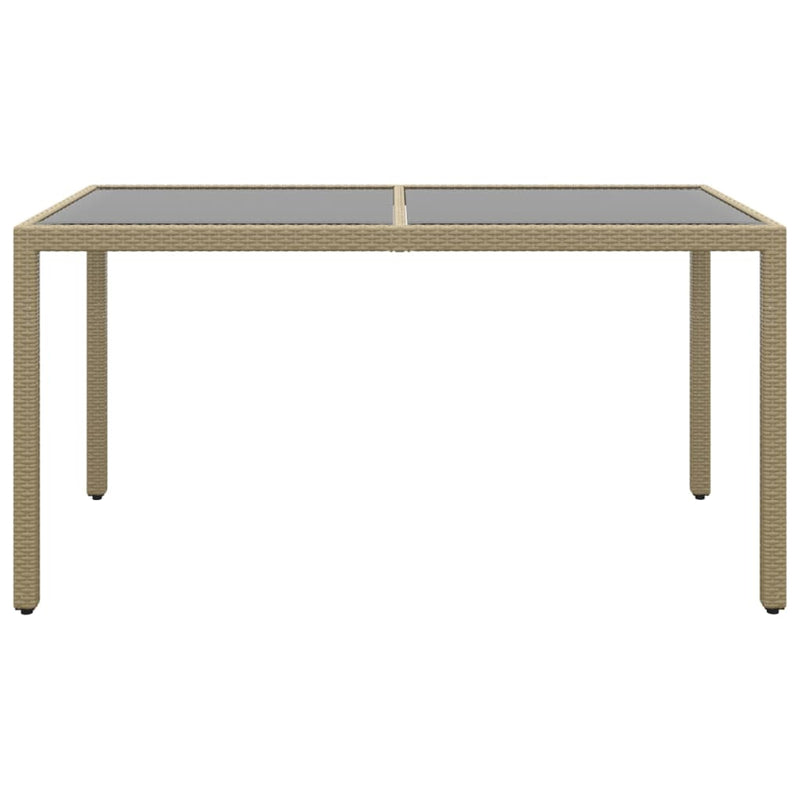 Garden Table 150x90x75 cm Tempered Glass and Poly Rattan Beige