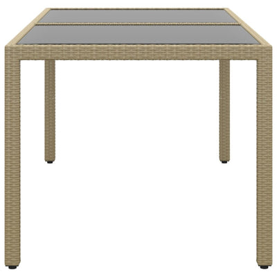 Garden Table 150x90x75 cm Tempered Glass and Poly Rattan Beige