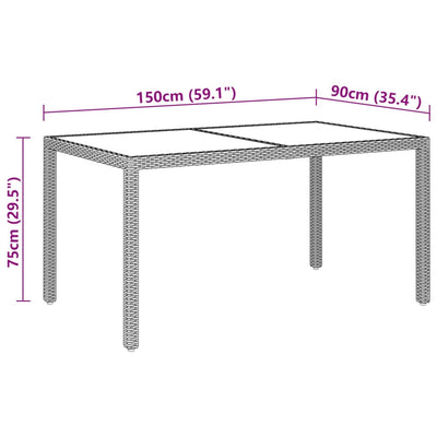 Garden Table 150x90x75 cm Tempered Glass and Poly Rattan Beige