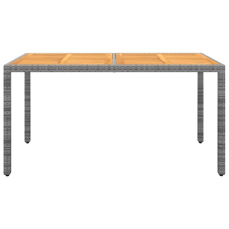 Garden Table 150x90x75 cm Acacia Wood and Poly Rattan Grey