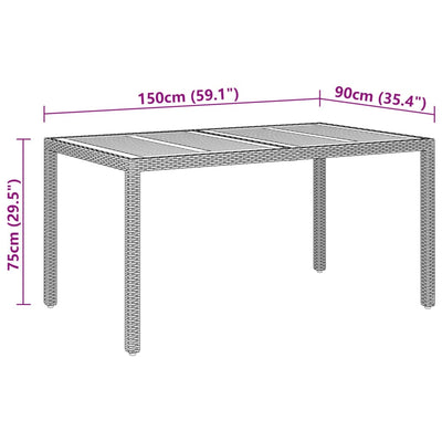 Garden Table 150x90x75 cm Acacia Wood and Poly Rattan Grey