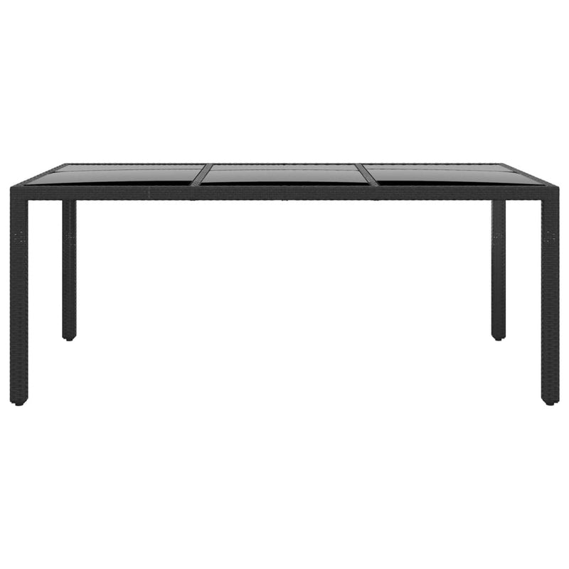 Garden Table 190x90x75 cm Tempered Glass and Poly Rattan Black