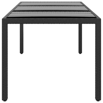 Garden Table 190x90x75 cm Tempered Glass and Poly Rattan Black