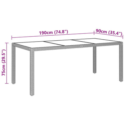 Garden Table 190x90x75 cm Tempered Glass and Poly Rattan Black