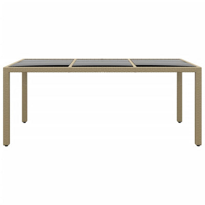 Garden Table 190x90x75 cm Tempered Glass and Poly Rattan Beige