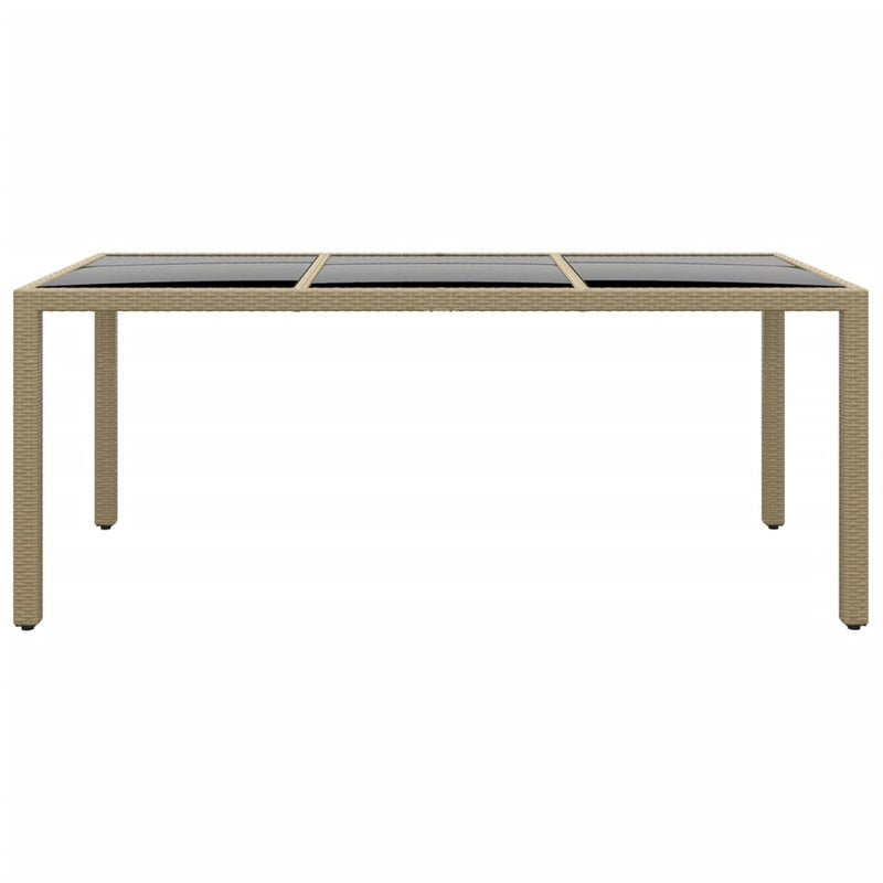 Garden Table 190x90x75 cm Tempered Glass and Poly Rattan Beige