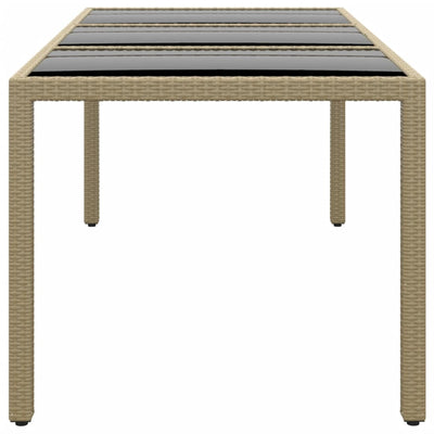 Garden Table 190x90x75 cm Tempered Glass and Poly Rattan Beige