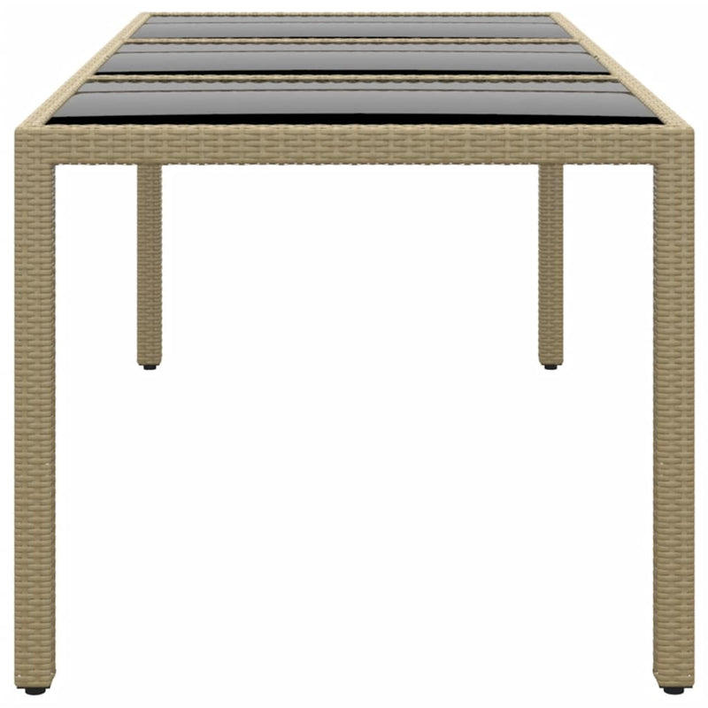 Garden Table 190x90x75 cm Tempered Glass and Poly Rattan Beige