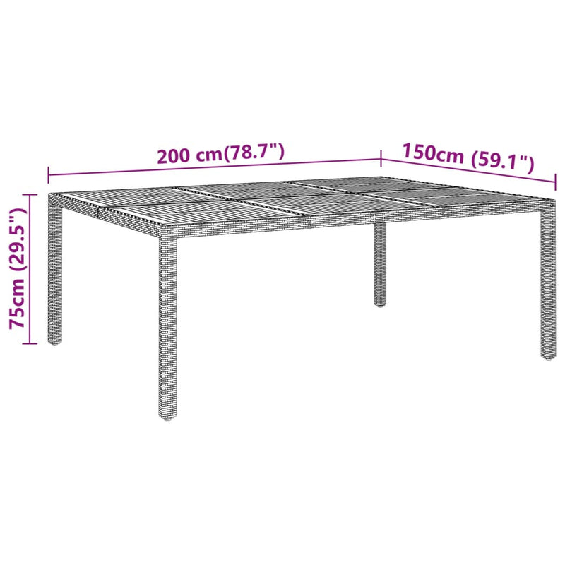 Garden Table 200x150x75 cm Acacia Wood and Poly Rattan Black