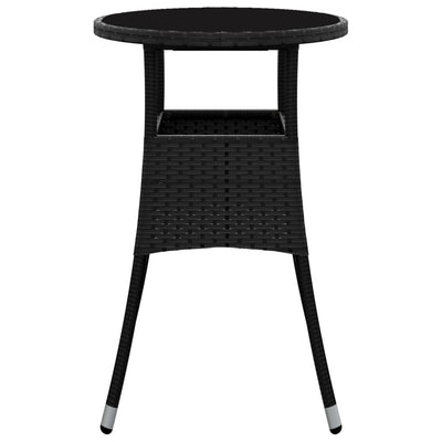 Garden Table Ø60x75 cm Tempered Glass and Poly Rattan Black