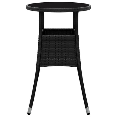 Garden Table Ø60x75 cm Tempered Glass and Poly Rattan Black