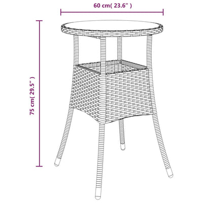 Garden Table Ø60x75 cm Tempered Glass and Poly Rattan Black