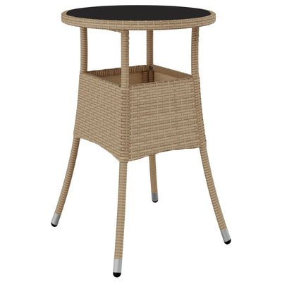 Garden Table Ø60x75 cm Tempered Glass and Poly Rattan Beige