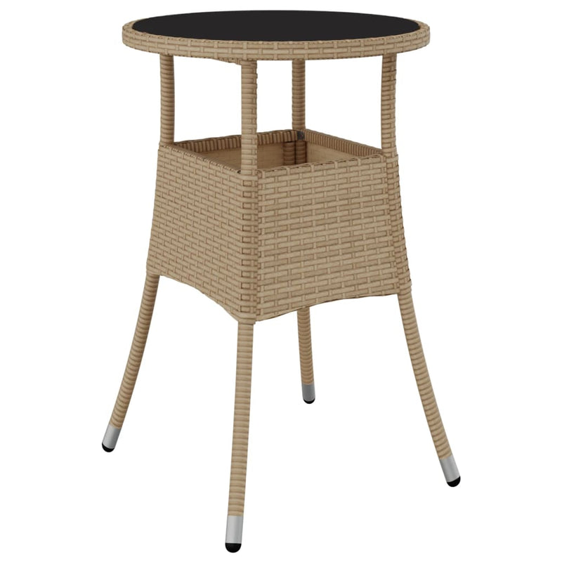 Garden Table Ø60x75 cm Tempered Glass and Poly Rattan Beige