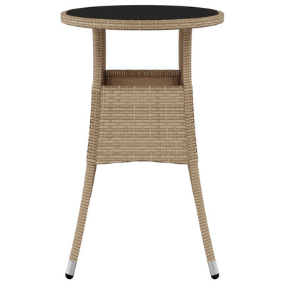 Garden Table Ø60x75 cm Tempered Glass and Poly Rattan Beige