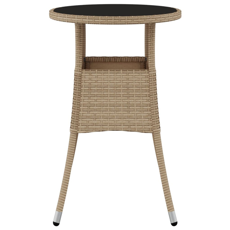 Garden Table Ø60x75 cm Tempered Glass and Poly Rattan Beige