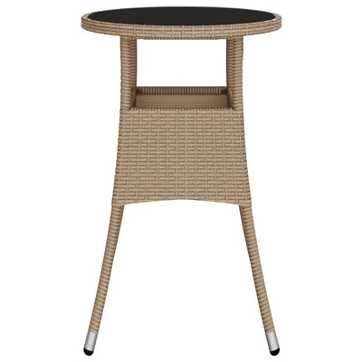 Garden Table Ø60x75 cm Tempered Glass and Poly Rattan Beige