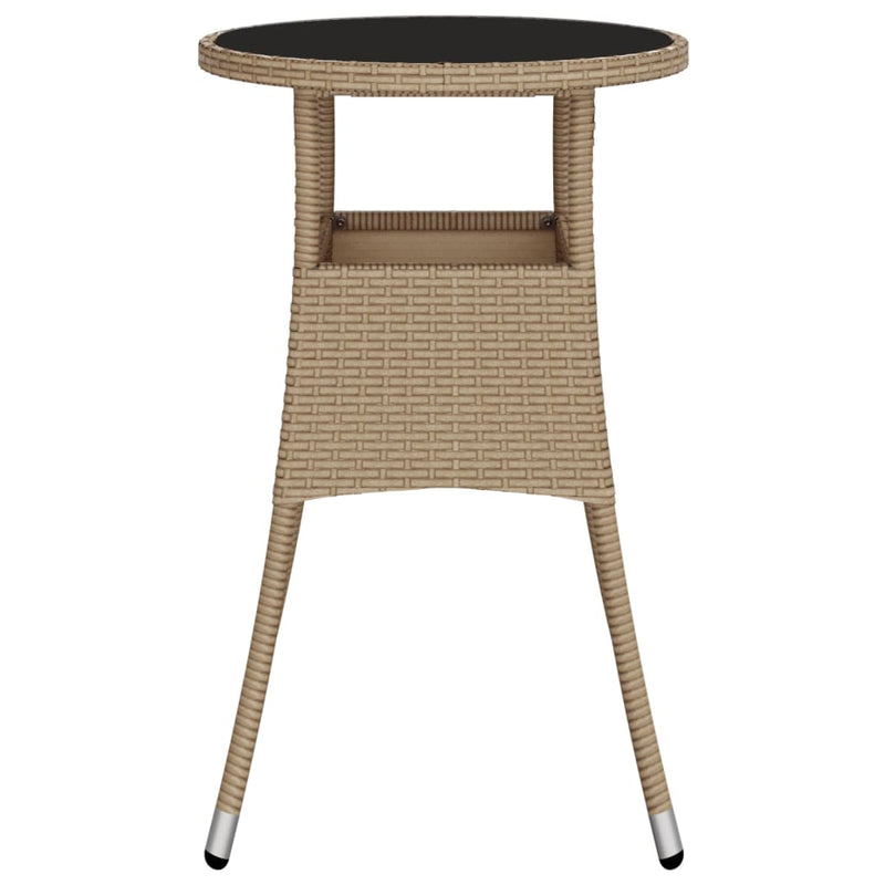 Garden Table Ø60x75 cm Tempered Glass and Poly Rattan Beige